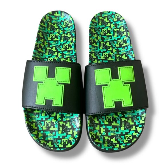 Minecraft Other - Minecraft Black Green Patterned Logo Slides Men's Size 10 Sandals